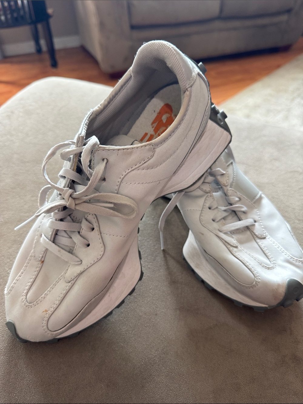 Women's Neutral Gray Leather Lace-Up Sneakers 327’s